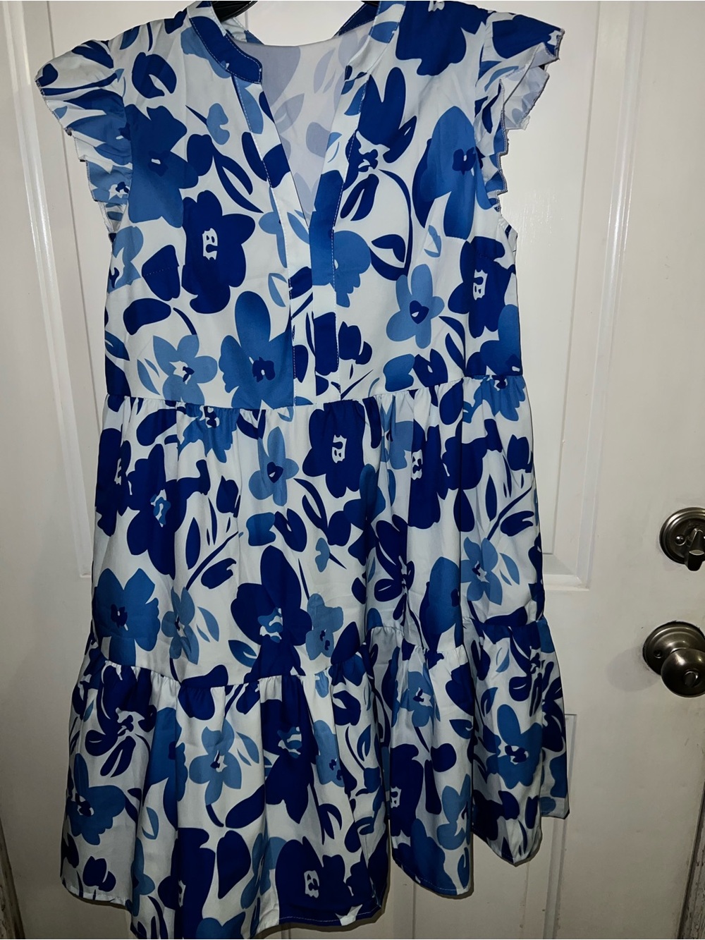 Girls' Blue Floral Tiered Summer Dress